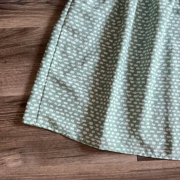 Ces Femme Sea Island Dress L Green White Ditsy Flutter Sleeve Cottagecore Boho - Picture 2 of 9